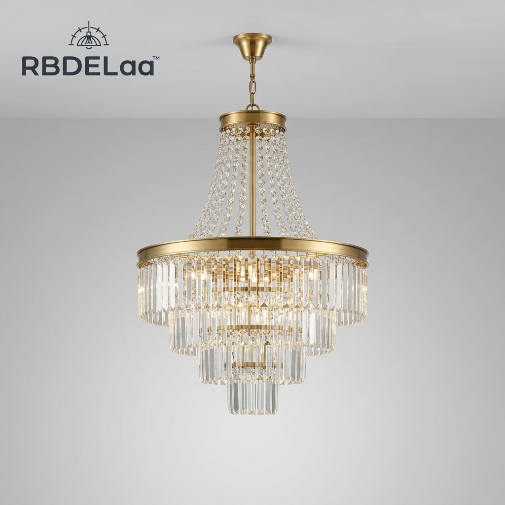 Rbdelaa™ Tiered Crystal Living Room Chandelier — Decorative Centerpiece Light for Foyer, Dining Room & Living Space